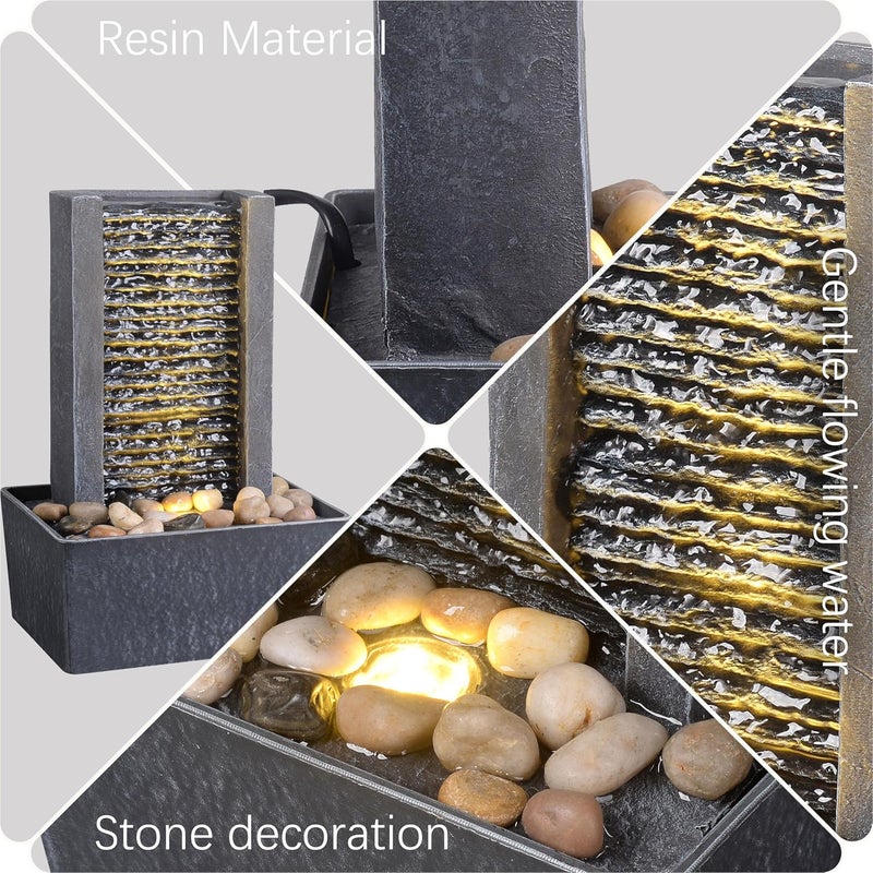 Haobos House Decorative Indoor Fountain Meditation Gurgling Water Fountain,Women Gift for Mom, Home/Office Decor with Led Light/Cobbles(180041A) - Image 4
